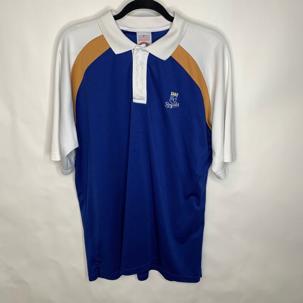 MLB Blue Gold White KC Royals Polo Shirt Sz Large